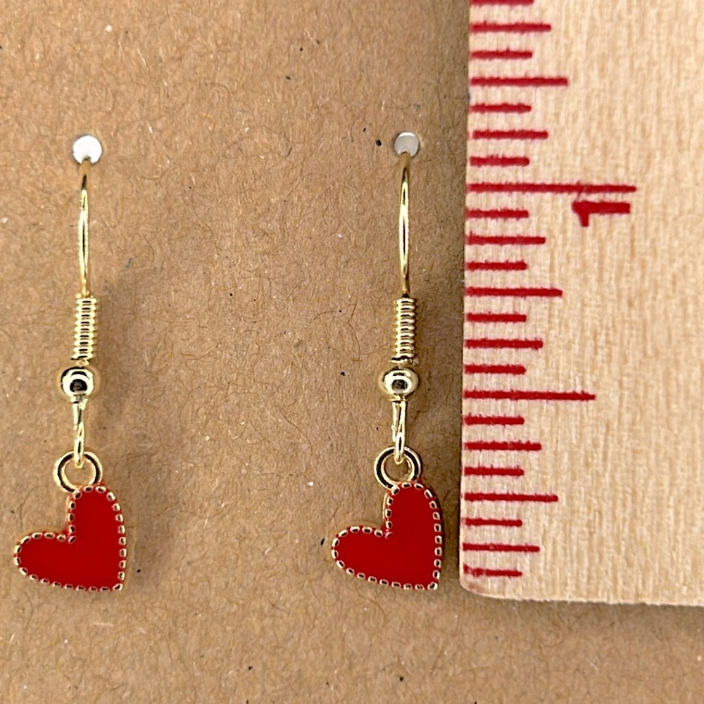 18k Gold Platted Petite Heart Dangle Earrings Fashion Jewelry - Picture 2 of 3